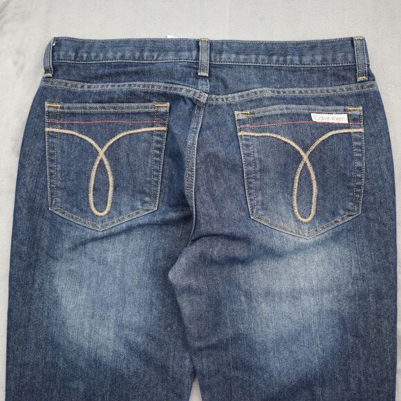 Calvin Klein Pants Womens 11 Blue Flare Low Rise Button Dark Wash Denim Jeans - Picture 9 of 16